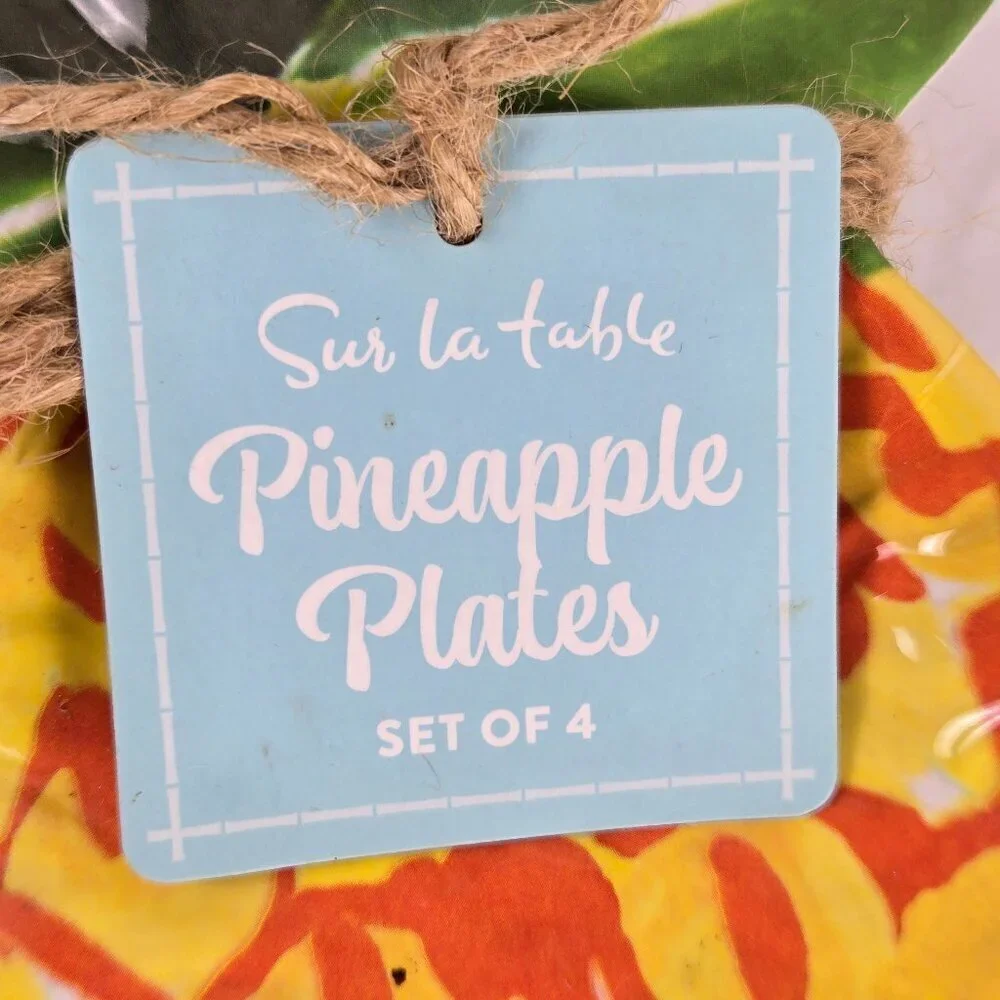 Sur La Table Pineapple Plates Melamine Set of 4 Yellow Green Textured NWT